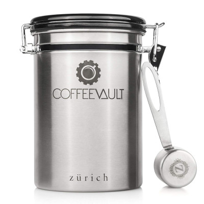 Coffee Canister Coffee Container Airtight - Large Stainless Steel Coffee Storage Vault - Coffee Canister with Scoop - Coffee Bean Container with CO2 Valve to Keep Beans Fresh - 1lb - Zurich
